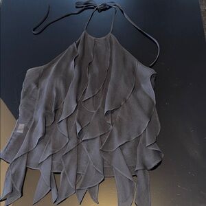 BCBGMaxAzria Black Ruffle Halter Blouse